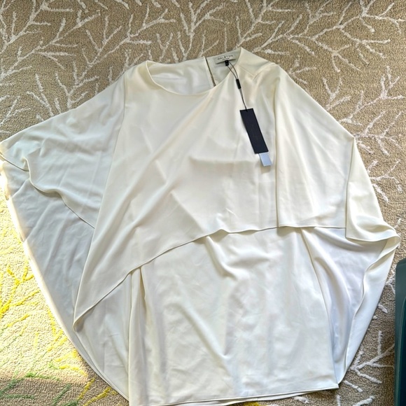 HALSTON HERITAGE Ivory Diagonal Drape Cape Dress (Size 10) - Picture 2 of 9